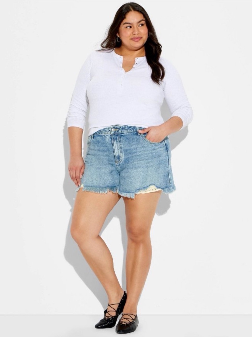 wild fable Light Blue Distressed Denim Shorts - Picture 3 of 4
